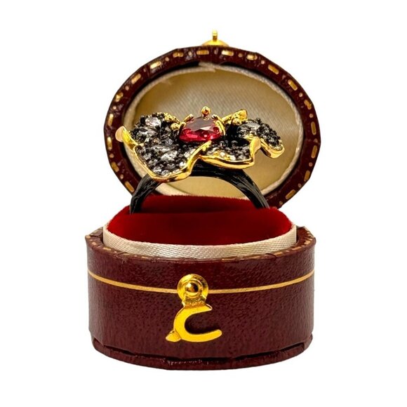 NEW Flower Cocktail Ring Sz.7 14K Black Gold Over S925 Silver Orchid Glam Fairy - Picture 6 of 13